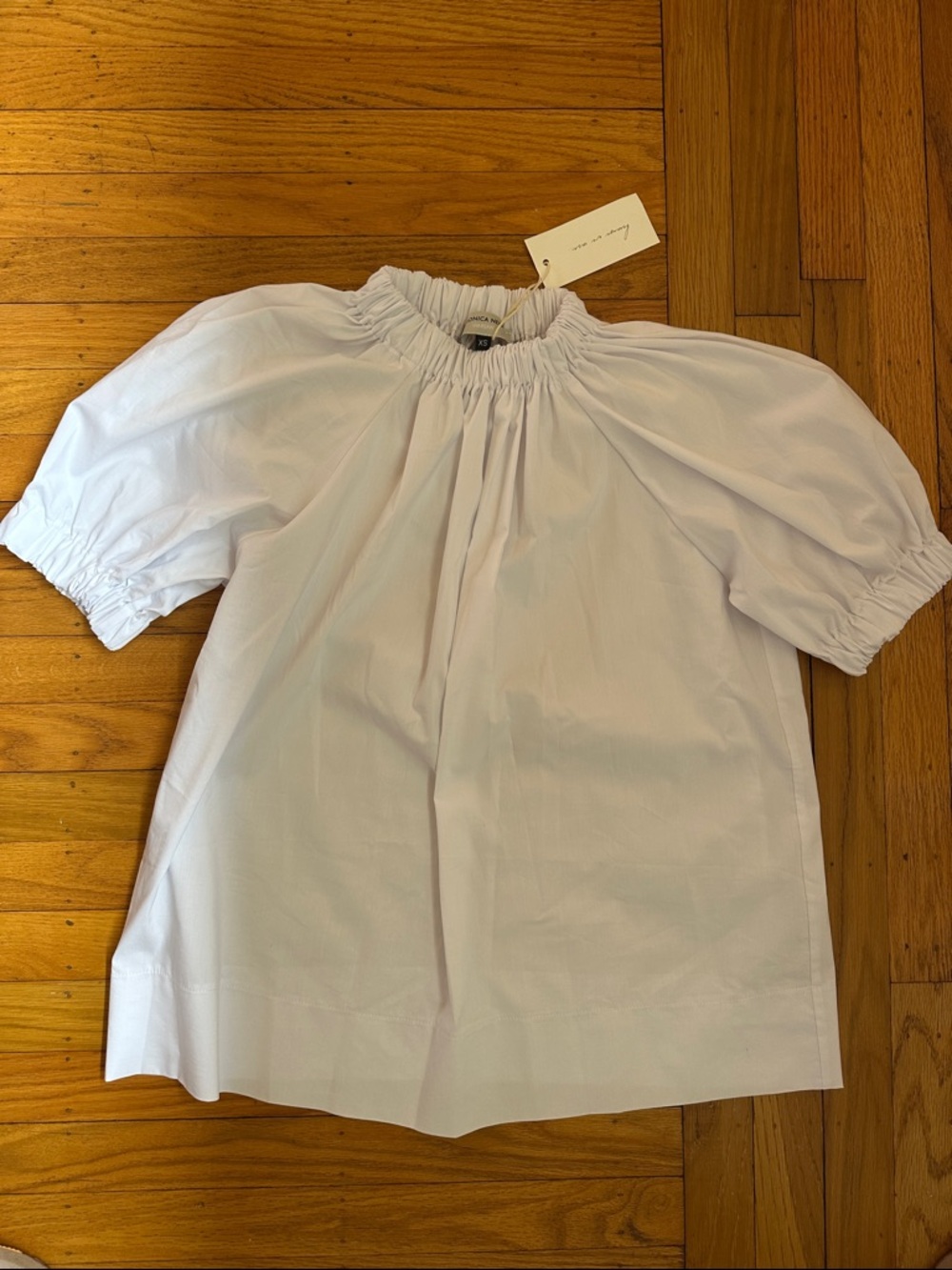 MONICA NERA White Puff Sleeve Smocked Neck Top